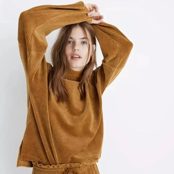 Madewell Texture & Thread Velour Corduroy Mockneck Top XS Boxy Comfort - Picture 1 of 12